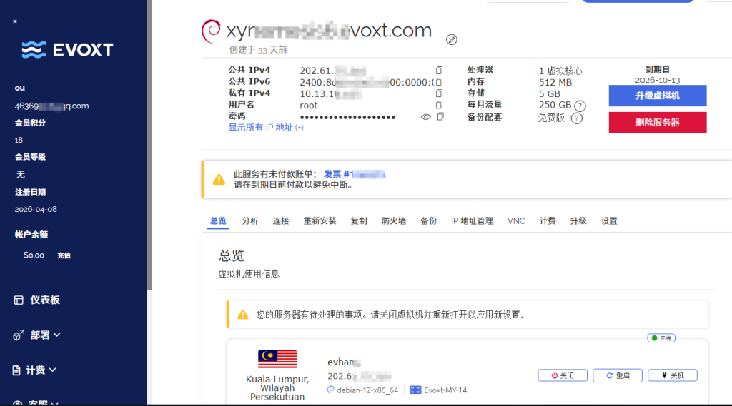 收了一台evoxt的小流量vps-Puo's 菜园子