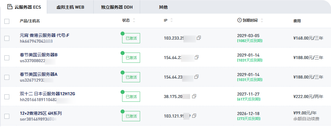 我的vps列表,另外随便玩玩,狐蒂云vps也保持在了8台左右-Puo's 菜园子